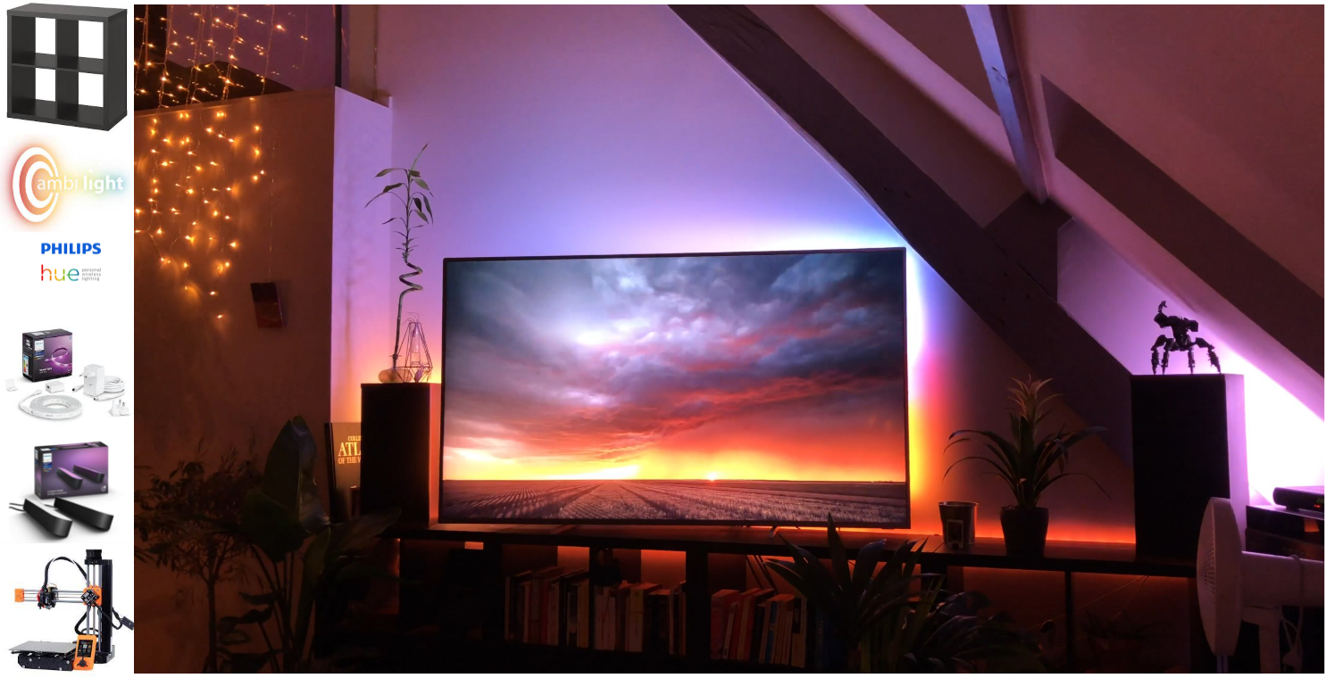 Extending a Philips Ambilight with Philips hue LED strips behind KALLAX  cabinets (+ 2 hue plays)