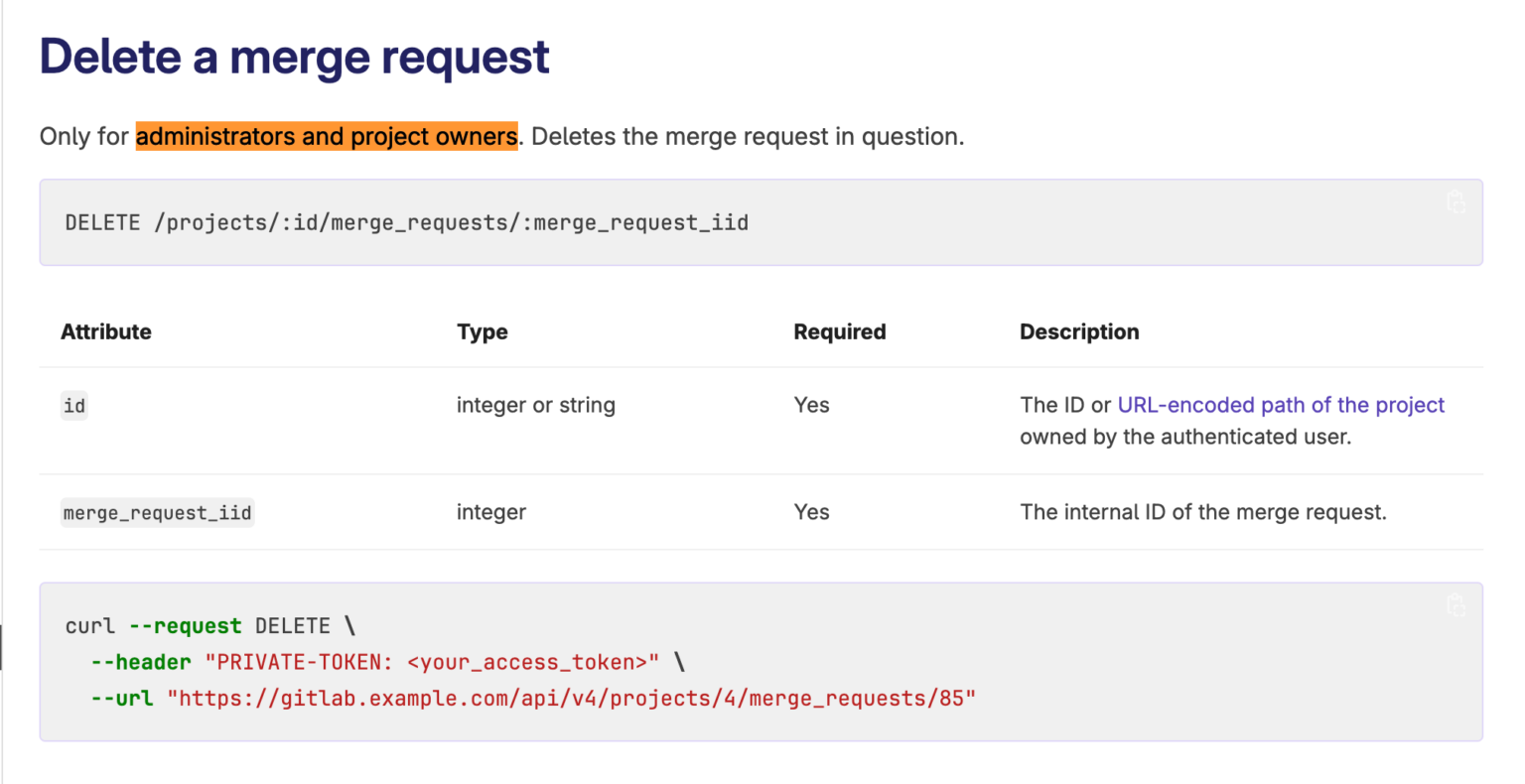 GitLab - 403 Forbidden error when trying to delete a merge request - CLN.io