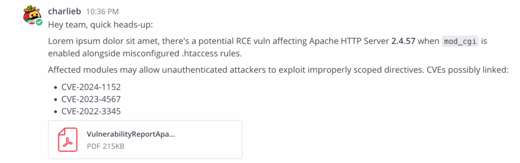 The left mattermost (the one we want to monitor messages on) has a user posting a message: