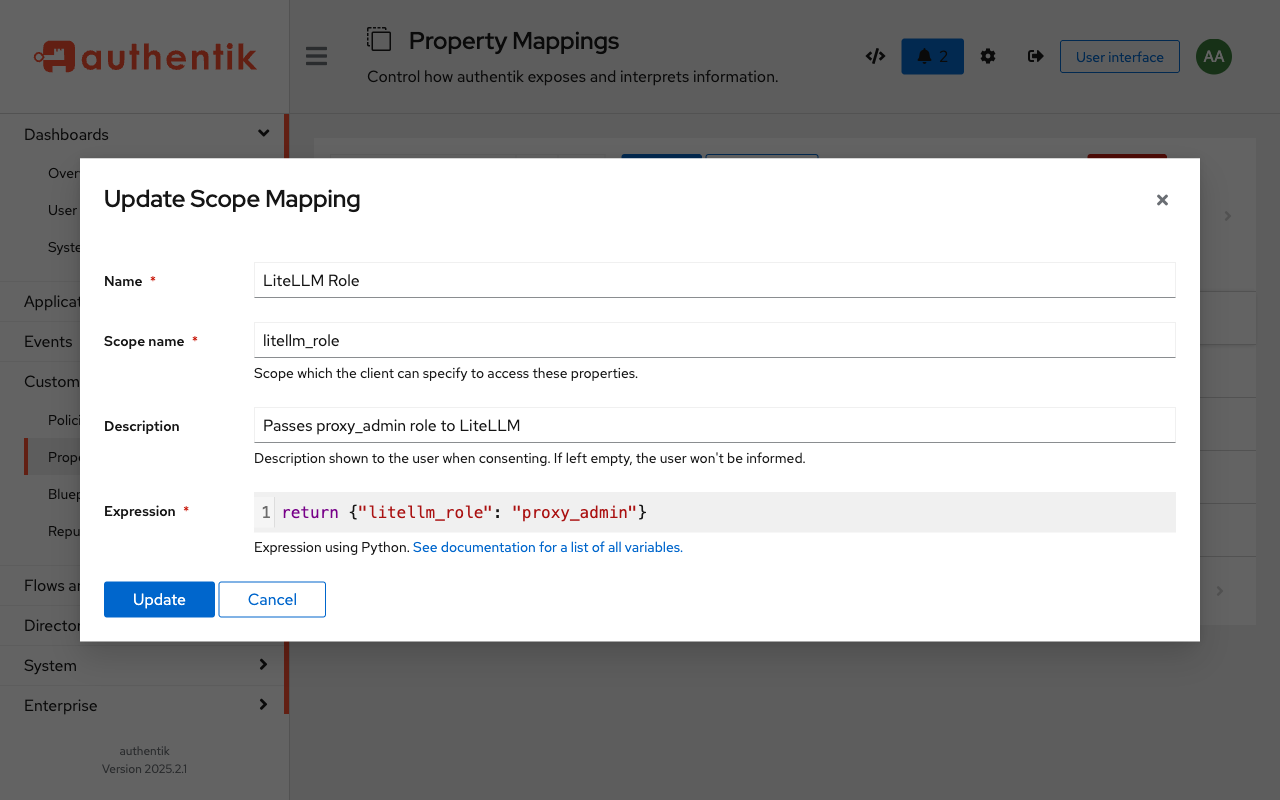 Scope mapping detail showing expression