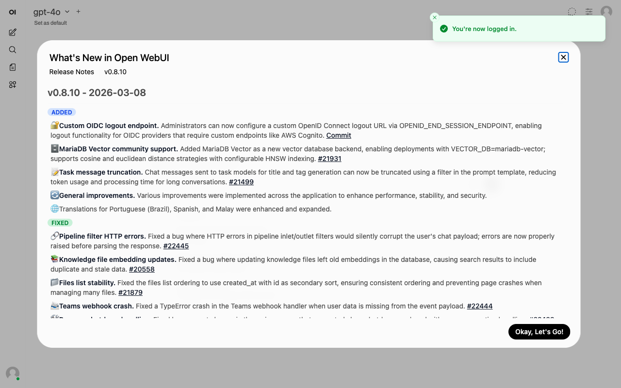 Open WebUI dashboard after SSO login
