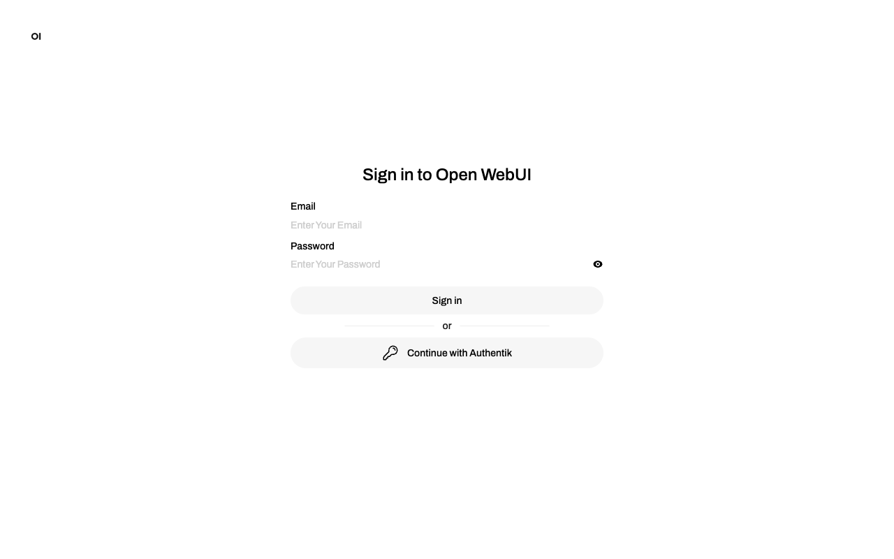Open WebUI login page showing Continue with Authentik button